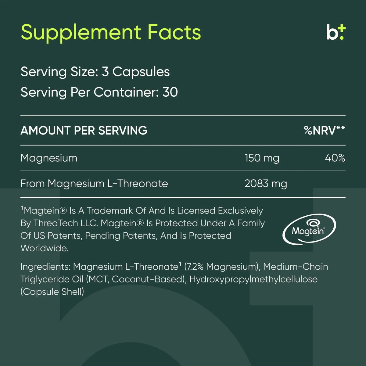 Magtein (Magnesium L - Threonate) - Moleqlar - B. Health Shop
