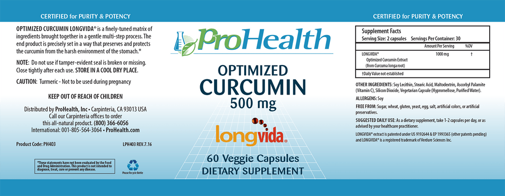 Optimized Curcumin Longvida® Capsules - ProHealth - B. Health Shop