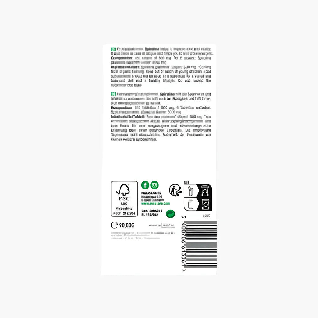 Spirulina Tablets (180) - purasana - B. Health Shop